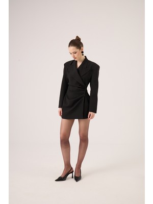 Holly Lolly Beli Drape Detaylı Heleni Blazer Ceket Siyah