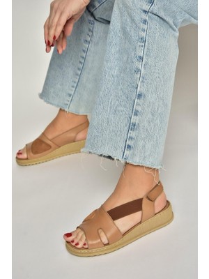 Fox Shoes Y555554003 Taba Hakiki Deri Günlük Kadın Sandalet