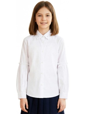 Modanino Kız Çocuk Yaka ve Kol Süsleme Detaylı Gömlek Yaş 12532