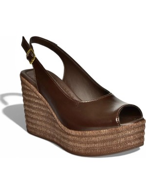 Fox Shoes Y996553560 Kahverengi Rustik Dolgu Topuklu Kadın Ayakkabı