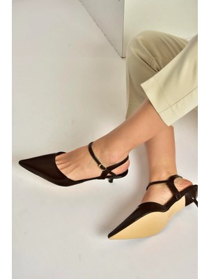Fox Shoes Y480259860 Kahverengi Rustik Mini Ince Topuklu Sivri Burun Kadın Ayakkabı