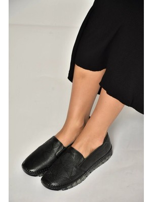 Fox Shoes Y555117003 Siyah Hakiki Deri Comford Ortopedik Taban Kadın Ayakkabı