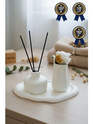 Feyza Design Modern Dekoratif Obje ve Saksı Seti, Sunum Tepsisiyle Şık Tasarım