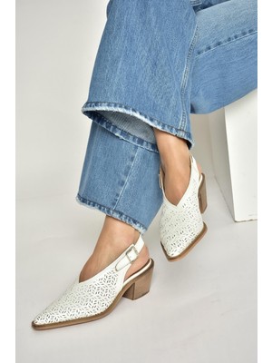 Fox Shoes Y654300403 Beyaz Hakiki Deri Süet Kalın Topuklu Kadın Ayakkabı