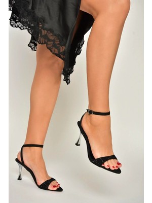 Fox Shoes Y820012004 Siyah Kumaş Ince Metal Topuklu Kadın Abiye Ayakkabı