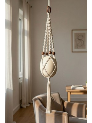 Devekuşu Yumurtası - Doğal Haşere Kovucu & Dekoratif Bohem Makrome Askı Deve Kuşu Yumurtası