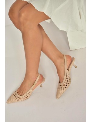 Fox Shoes Y820026509 Ten Örgü Detaylı Alçak Topuklu Kadın Ayakkabı