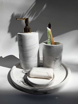 Feyza Design Şık Mermer Desenli Banyo Seti ile Zarif ve Modern Dekorasyon