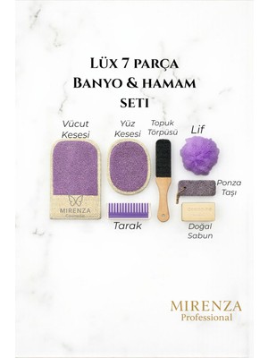 Feyza Design 7 Parça Geleneksel Hamam Banyo Seti, Vücut Kesesi, Lif, Ponza, Törpü