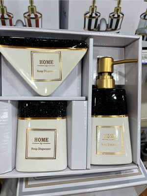 Feyza Design Şık ve Dayanıklı 3'lü Porselen Banyo Seti, Modern Tasarım