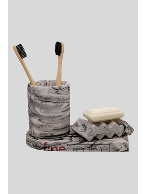 Feyza Design 3'lü Mermer Desenli Banyo Seti, Tuvalet ve Aksesuar Takımı