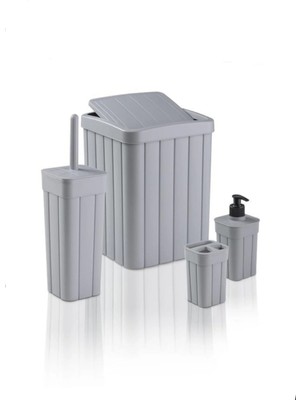 Feyza Design Fitil Desenli Plastik Lüx 4'lü Tuvalet ve Banyo Aksesuar Seti