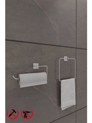 Feyza Design Şık Kare Krom Banyo Seti, 2'li Yapışkanlı Askılar