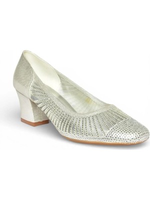 Fox Shoes Y820854514 Gümüş Sim Kalın Topuklu Kadın Ayakkabı