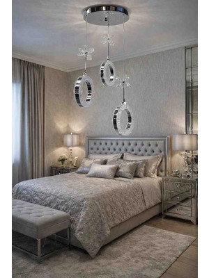 Kafkas Modern Kristal Halka Avize – 3’lü LED Tasarım I Salon & Yatak Odası Avizesi