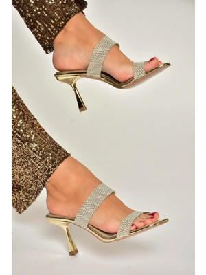 Fox Shoes Y820013834 Altın Ayna Ince Topuklu Kadın Ayakkabı