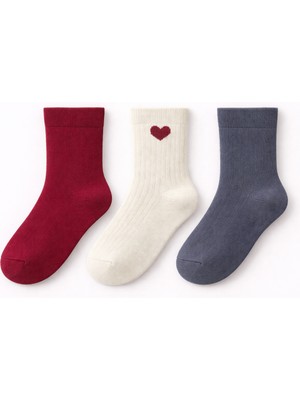 Solde 3’lü Set Bebek Pamuklu Günlük Çorap – Düz Renk & Kalp Detaylı, Kaliteli