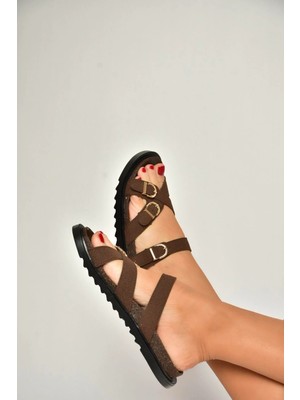 Fox Shoes Y250502502 Kahverengi Süet Tokalı Kadın Terlik
