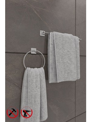 Feyza Design Prizmatik Kare Krom Banyo Seti, Halka ve Uzun Havluluk ile Şık Tasarım