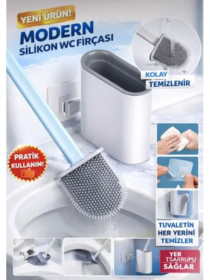 Yeterx Modern Silikon Wc Fırçası Duvara Monte Hazneli Kolay Temizlenir Tuvalet Fırçası