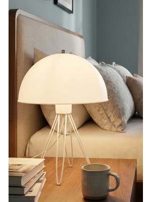 Art&Gift Haus Tripod Metal Ayaklı Opak Mika Mantar Başlıklı Abajur Her Yöne Işık Veren Masa Lambası