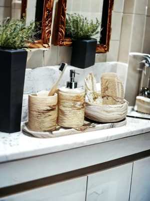 Feyza Design Modern 4'lü Banyo Seti, Beton Aksesuarlar, Şık ve Fonksiyonel Tasarım