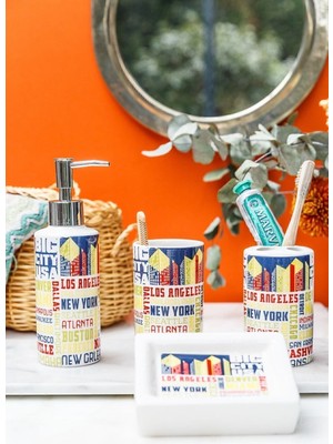 Feyza Design Şık 4'lü Sarı Seramik Banyo Seti, Modern ve Fonksiyonel Tasarım