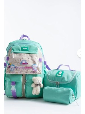 Trg Yeşil Roxy Yeşil Kore Kawaii Ayıcıklı Okul Çantası Seti –sırt Çantası+Beslenme Çantası+Kalemlik