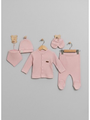 Babytex Yenidoğan Bebek 5’li Hastane Çıkışı Seti | Pamuk Takım (Zıbın, Pantolon, Şapka, Eldiven, Önlük)