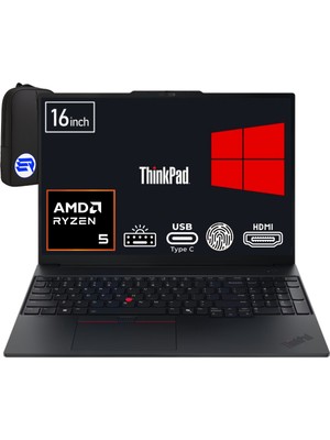 Lenovo Thinkpad E16 Amd Ryzen 5 220 16GB Ram 512GB SSD 16'' Inç Wuxga WIN11 Pro 21ST0058TX + Elektropasaj Çanta