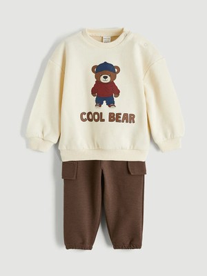 LC Waikiki Lcw Baby Bej Baskılı Erkek Bebek Sweatshirt ve Eşofman Altı