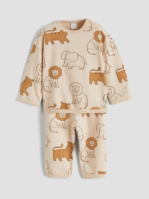 LC Waikiki Lcw Baby Ekru Hayvan Desenli Erkek Bebek Eşofman Takımı