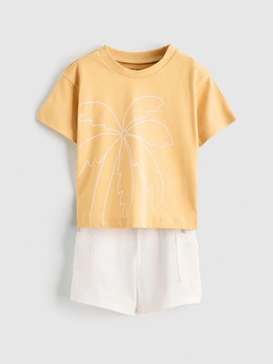 LC Waikiki Lcw Baby Sarı Erkek Bebek Baskılı Tişört ve Şort