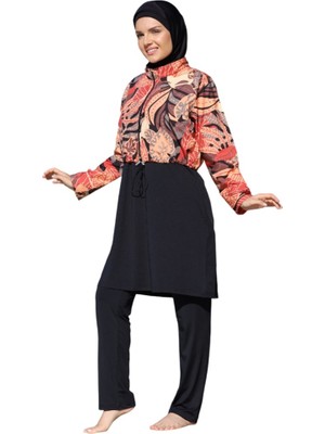 Estiva Dijital Baskı Croplu Dokuma Kapalı Tesettür Mayo