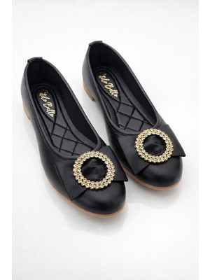 Nmoda Kristal Taş Tokalı Kadın Babet  Mat Deri Görünümlü Kapitone Iç Tabanlı Şık Günlük Ayakkabı