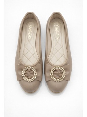 Nmoda Kristal Taş Tokalı Kadın Babet  Mat Deri Görünümlü Kapitone Iç Tabanlı Şık Günlük Ayakkabı