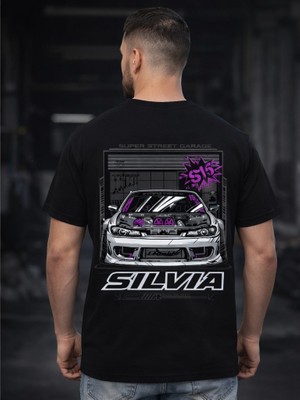 Levo Siyah Oversize Nissan Silvia S15 Monalisa Baskılı Tişört Araba Baskılı Tshirt Silvia1