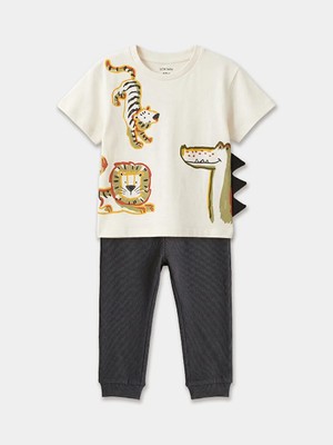 LC Waikiki Lcw Baby Ekru Bisiklet Yaka Erkek Bebek Tişört ve Pantolon