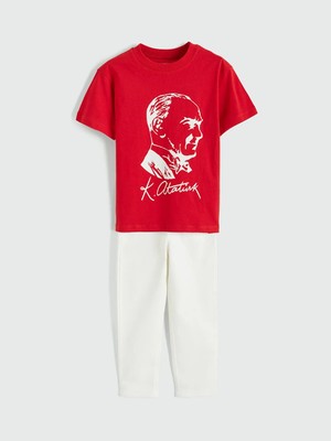 LC Waikiki Lcw Kids Kırmızı Atatürk Baskılı Erkek Çocuk Tişört ve Pantolon