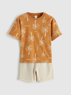 LC Waikiki Lcw Kids Kahverengi Desenli Erkek Çocuk Tişört ve Şort