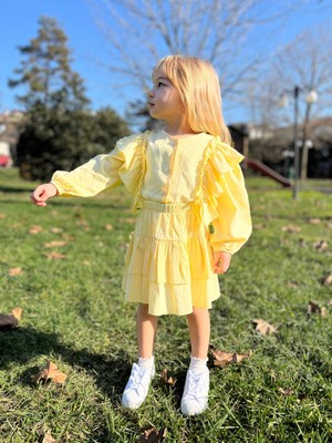 Minipeak Kids La'ciel Paris Sarı Fırfır Detaylı Bluz ve Etek Takım