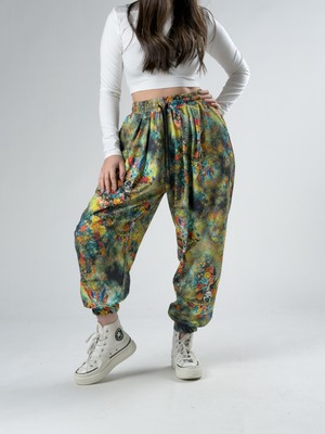 Cocopelli Yeşil Kurukafa Desenli Kadın Bürümcük Jogger Pantolon COC2902