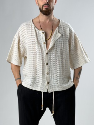 Cocopelli Oversize Triko Erkek Ekru Gömlek COC2874