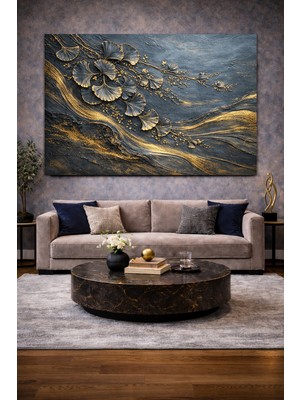 Artease Soyut Altın Akış Zarif Yapraklar Kanvas Tablo