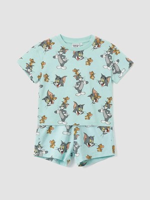 LC Waikiki Lcw Baby Turkuaz Tom ve Jerry Baskılı Erkek Bebek Tişört ve Şort