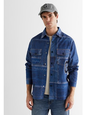 Gant Erkek Mavi Oversize Fit Gömlek Yaka Logolu Gömlek 3825112T.974