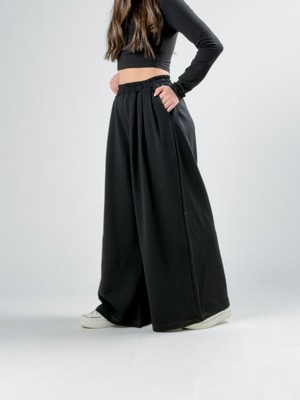 Cocopelli Siyah Samurai Oversize Kadın Pantolon COC2883 Lastikli Bel Bohem Stil