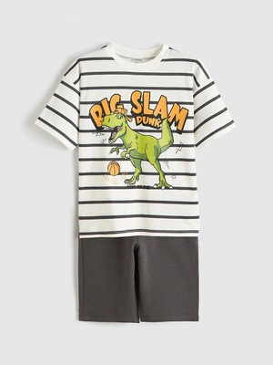 LC Waikiki Lcw Kids Ekru Baskılı Erkek Çocuk Tişört ve Şort