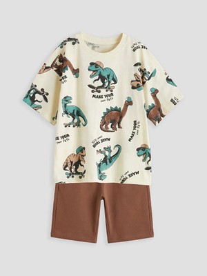 LC Waikiki Lcw Kids Bej Baskılı Erkek Çocuk Tişört ve Şort