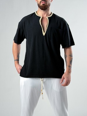 Cocopelli Yaka Detaylı Erkek Siyah T-Shirt COC2877